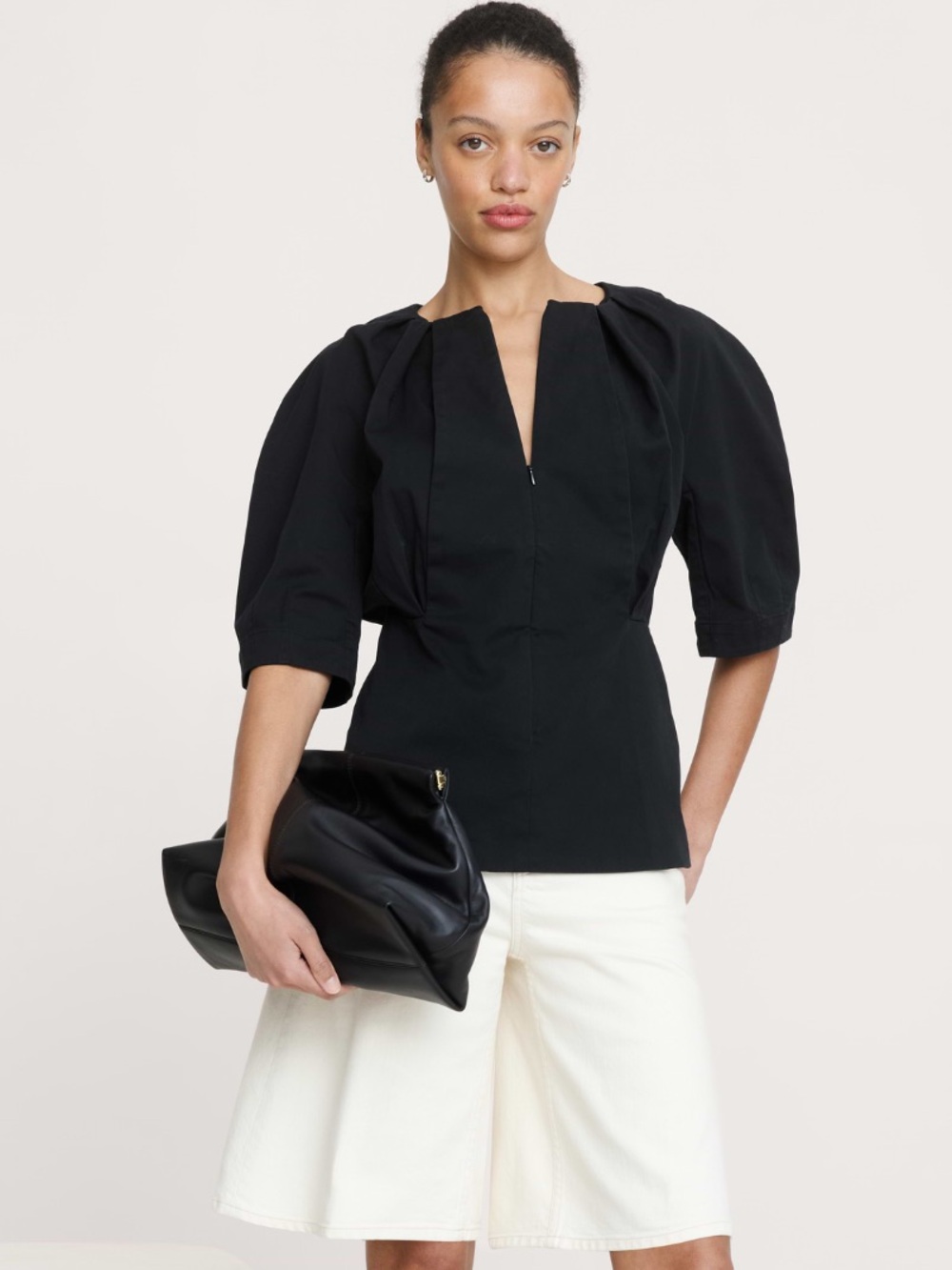 Banana Republic Black Puff-Sleeve Peplum Top W/ zipper  Sz XS
